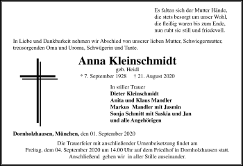 Traueranzeige von Anna Kleinschmidt von 201 Wetzlarer Neue Zeitung