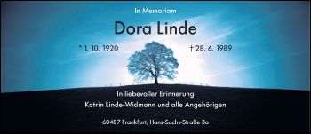 Traueranzeige von Dora Linde von 206 Weilburger Tageblatt