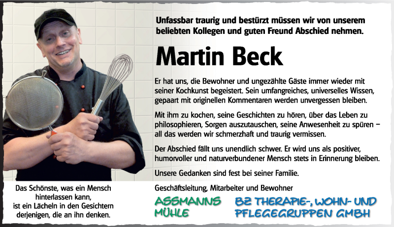  Traueranzeige für Martin Beck vom 18.09.2020 aus 205 Hinterländer Anzeiger