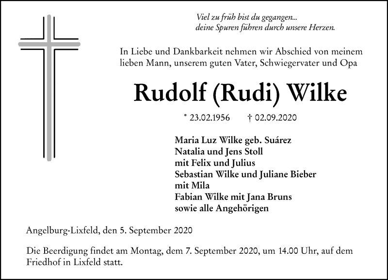  Traueranzeige für Rudolf Wilke vom 05.09.2020 aus 202 Dill Block