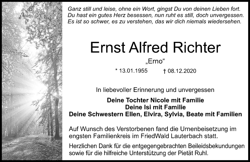  Traueranzeige für Ernst Alfred Richter vom 14.01.2021 aus VRM Trauer