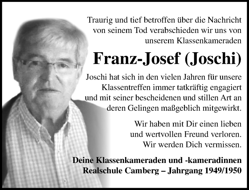  Traueranzeige für Franz-Josef  vom 07.01.2021 aus 582 Camberger Anzeiger