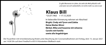 Traueranzeige von Klaus Bill von 201 Wetzlarer Neue Zeitung