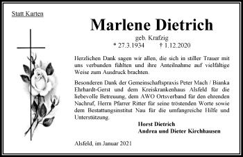 Traueranzeige von Marlene Dietrich von 563 Oberhessische Zeitung