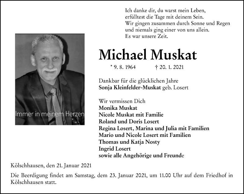  Traueranzeige für Michael Muskat vom 21.01.2021 aus 201 Wetzlarer Neue Zeitung