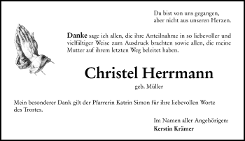 Traueranzeige von Christel Herrmann von 205 Hinterländer Anzeiger