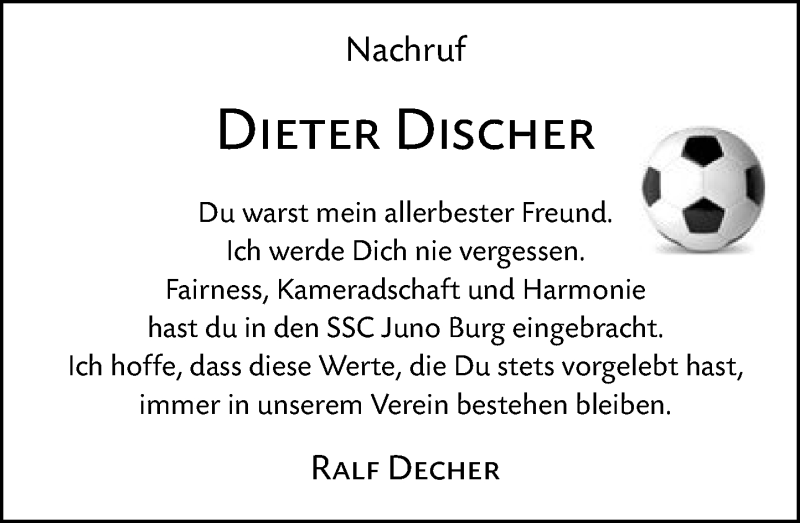  Traueranzeige für Dieter Discher vom 27.10.2021 aus 202 Dill Block