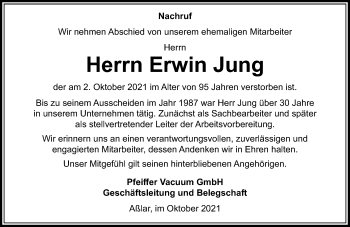 Traueranzeige von Erwin Jung von 201 Wetzlarer Neue Zeitung
