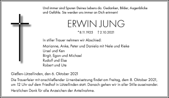 Traueranzeige von Erwin Jung von 560 Gießener Anzeiger