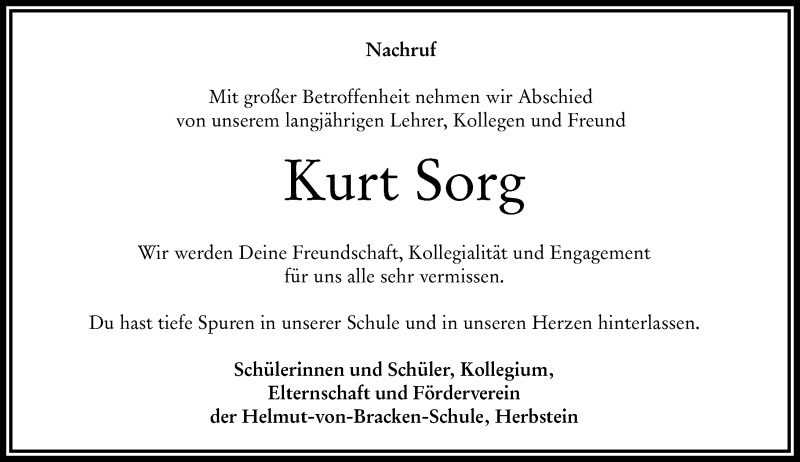  Traueranzeige für Kurt Sorg vom 06.10.2021 aus 562 Lauterbacher Anzeiger