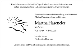 Traueranzeige von Martha Haseneier von 201 Wetzlarer Neue Zeitung