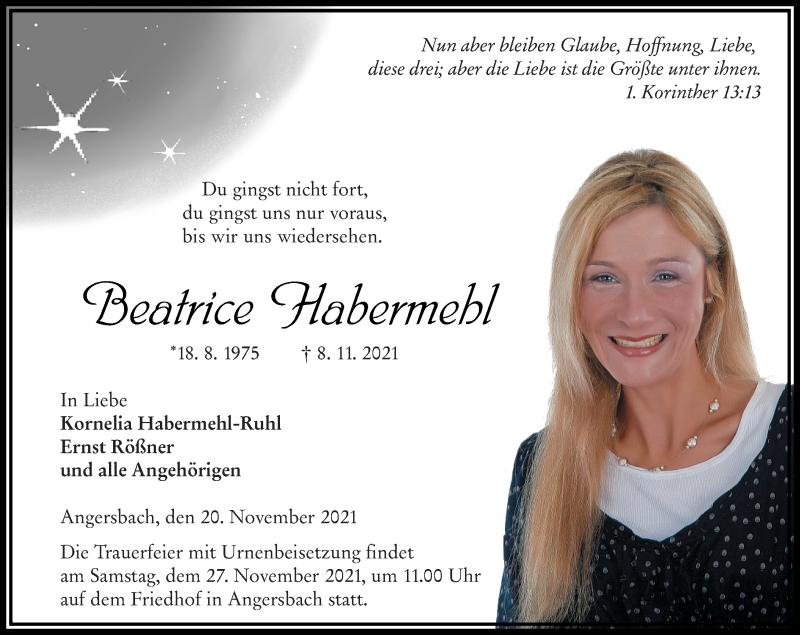  Traueranzeige für Beatrice Habermehl vom 20.11.2021 aus 562 Lauterbacher Anzeiger