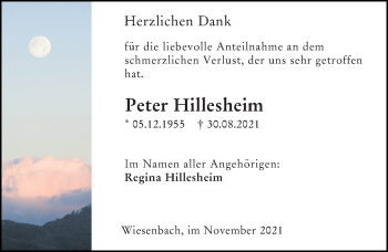 Traueranzeige von Peter Hillesheim von 205 Hinterländer Anzeiger