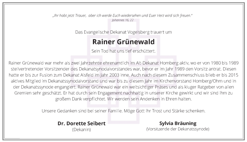  Traueranzeige für Rainer Grünewald vom 27.11.2021 aus 563 Oberhessische Zeitung