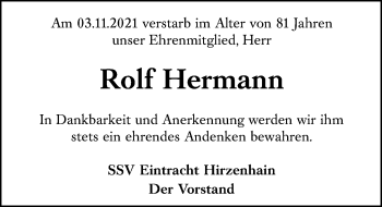 Traueranzeige von Rolf Hermann von 202 Dill Block