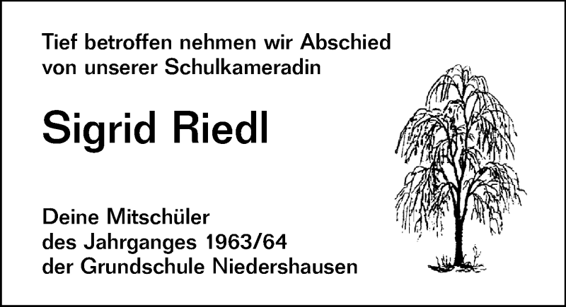  Traueranzeige für Sigrid Riedl vom 01.12.2021 aus 206 Weilburger Tageblatt