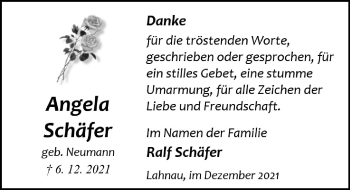Traueranzeige von Angela Schäfer von Wetzlarer Neue Zeitung