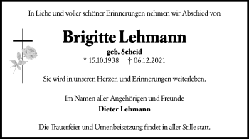 Traueranzeige von Brigitte Lehmann von 582 Camberger Anzeiger