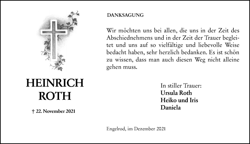  Traueranzeige für Heinrich Roth vom 22.12.2021 aus 562 Lauterbacher Anzeiger