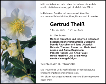Traueranzeige von Gertrud Theiß von 201 Wetzlarer Neue Zeitung