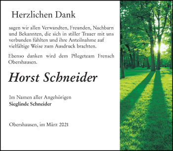 Traueranzeige von Horst Schneider von 206 Weilburger Tageblatt