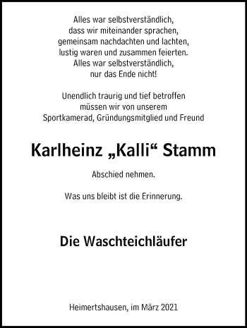 Traueranzeige von Karlheinz  Stamm von 563 Oberhessische Zeitung