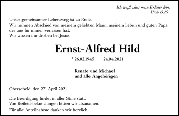 Traueranzeige von Ernst-Alfred Hild von 202 Dill Block