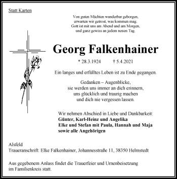 Traueranzeige von Georg Falkenhainer von VRM Trauer