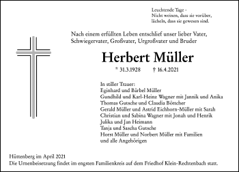 Traueranzeige von Herbert Müller von 201 Wetzlarer Neue Zeitung
