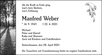 Traueranzeige von Manfred Weber von 205 Hinterländer Anzeiger