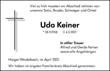 Traueranzeige von Udo Keiner von 201 Wetzlarer Neue Zeitung