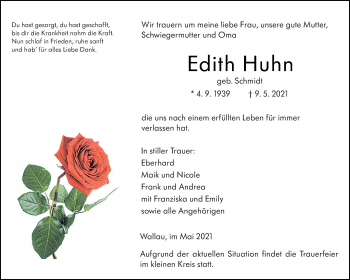 Traueranzeige von Edith Huhn von 205 Hinterländer Anzeiger