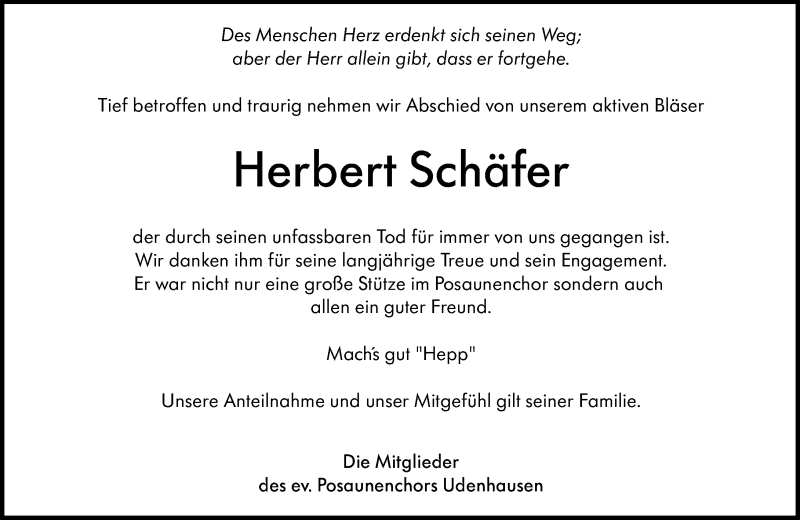  Traueranzeige für Herbert Schäfer vom 12.05.2021 aus VRM Trauer