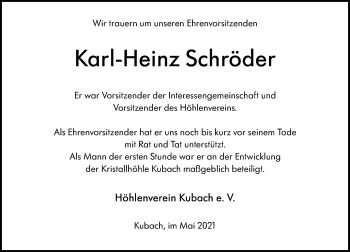 Traueranzeige von Karl-Heinz Schröder von 206 Weilburger Tageblatt