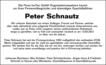 Traueranzeige von Peter Schnautz von 201 Wetzlarer Neue Zeitung
