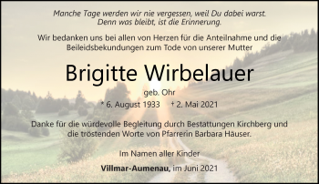 Traueranzeige von Brigitte Wirbelauer von 206 Weilburger Tageblatt