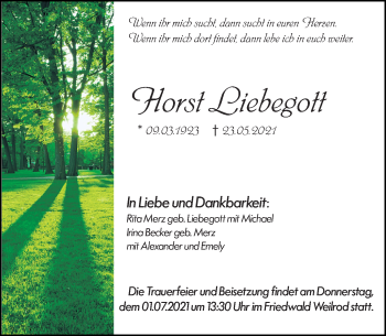 Traueranzeige von Horst Liebegott von 206 Weilburger Tageblatt