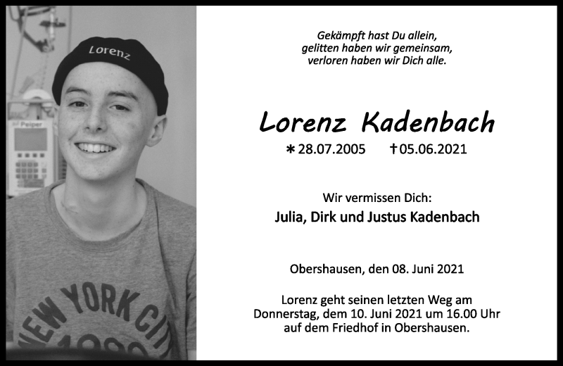  Traueranzeige für Lorenz Kadenbach vom 08.06.2021 aus 206 Weilburger Tageblatt