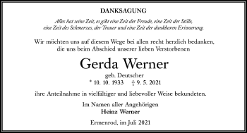 Traueranzeige von Gerda Werner von VRM Trauer