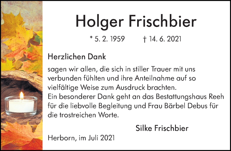  Traueranzeige für Holger Frischbier vom 10.07.2021 aus 202 Dill Block