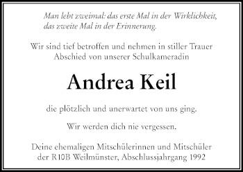 Traueranzeige von Andrea Keil von 206 Weilburger Tageblatt