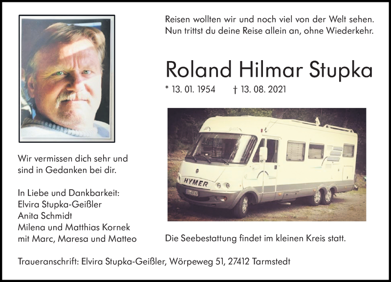  Traueranzeige für Roland Hilmar Stupka vom 04.09.2021 aus 202 Dill Block