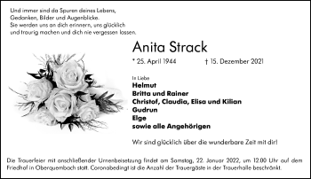 Traueranzeige von Anita Strack von Wetzlarer Neue Zeitung