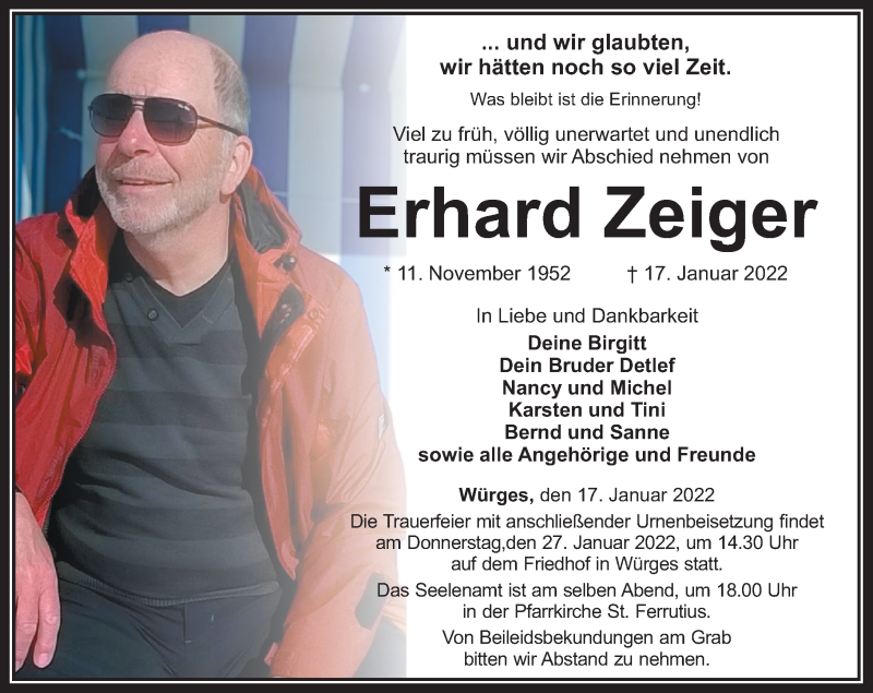  Traueranzeige für Erhard Zeiger vom 27.01.2022 aus Camberger Anzeiger