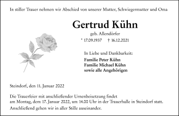 Traueranzeige von Gertrud Kühn von Wetzlarer Neue Zeitung