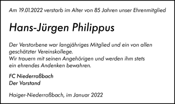 Traueranzeige von Hans-Jürgen Philippus von Dill Block