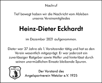 Traueranzeige von Heinz-Dieter Eckhardt von Wetzlarer Neue Zeitung
