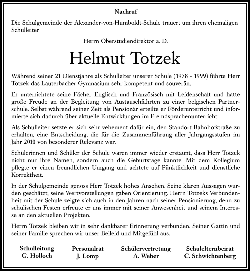  Traueranzeige für Helmut Totzek vom 12.01.2022 aus Lauterbacher Anzeiger