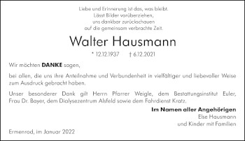 Traueranzeige von Walter Hausmann von 948 OK Oberhessen Kurier