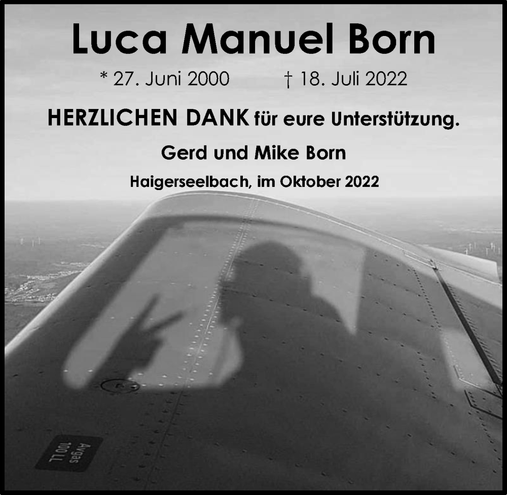  Traueranzeige für Luca Manuel Born vom 08.10.2022 aus Dill Block